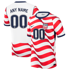 USMNT Men's Premium Red and White Wavy Striped Football Shirt – Slim Fit Pro-Style Matchday Performance Top