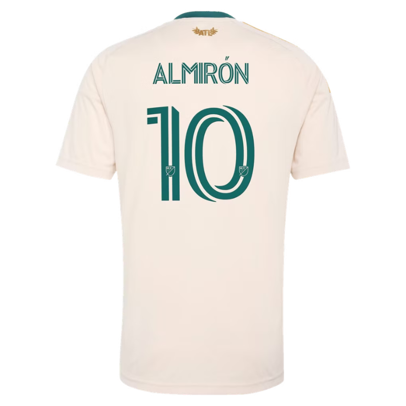 ""Cream, Teal & Gold Sash Performance Football Jersey – Premium Custom Soccer Shirt (Almiron)""