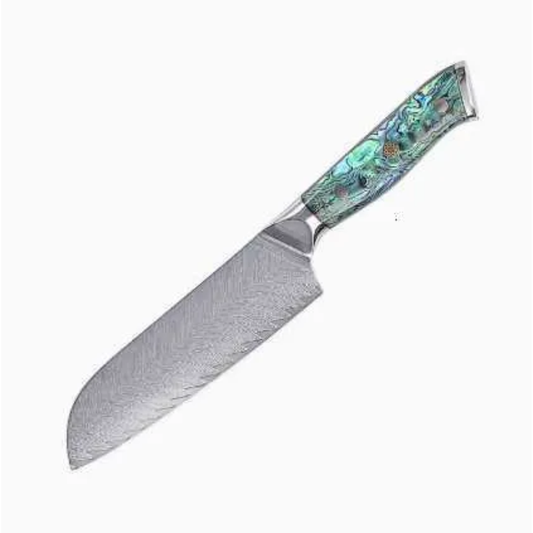 FINDKING Damascus Steel Santoku Knife 7 Inch – Abalone Handle Chef Knife