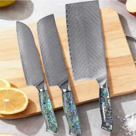 FINDKING Damascus Steel Santoku Knife 7 Inch – Abalone Handle Chef Knife