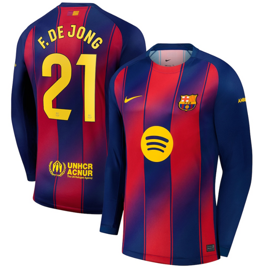 Frenkie de Jong Barcelona Nike 2025/26 Home Long Sleeve Jersey - Navy
