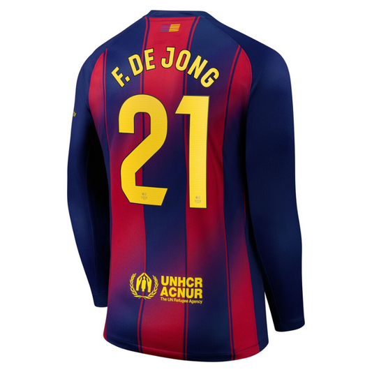 Frenkie de Jong Barcelona Nike 2025/26 Home Long Sleeve Jersey - Navy