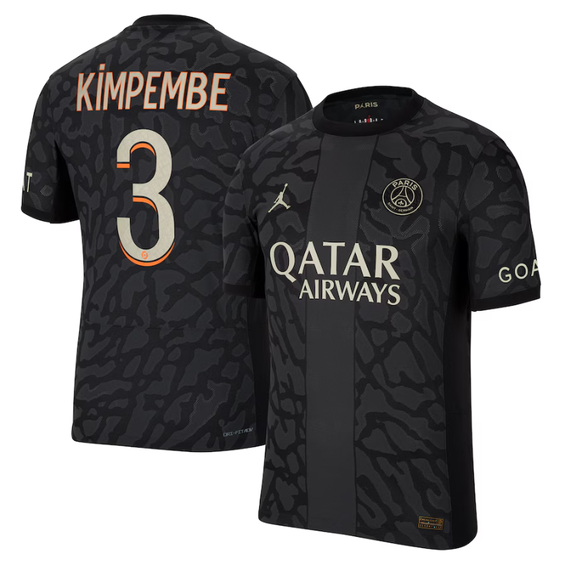 Jordan Brand Presnel Kimpembe Paris Saint-Germain Anthracite 2023/24 Third Match Player Jersey Brand