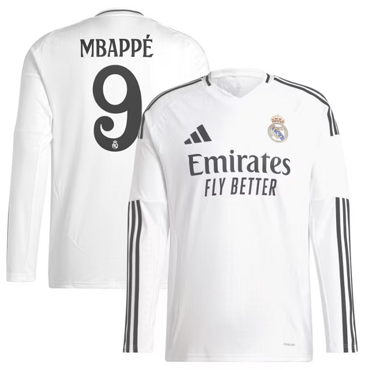 Kylian Mbappé Real Madrid adidas 2024/25 Home Long Sleeve Player Jersey - White Adidas